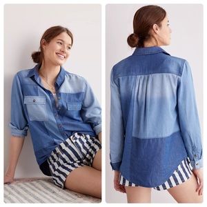 Anthropologie Pilcro Chambray Patchwork Button Down Denim Top Buttondown
